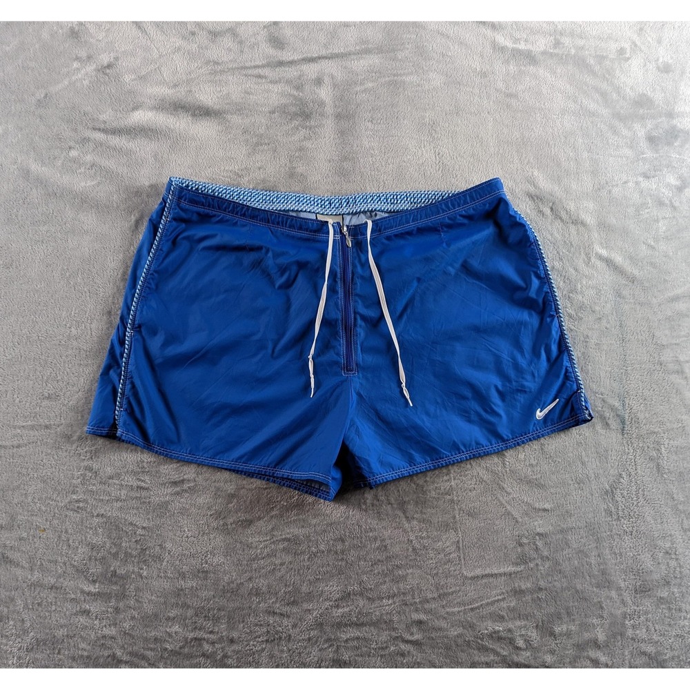VTG Y2K Nike Swim Trunks Womens XL Blue Drawstring Zip Nylon Unlined READ